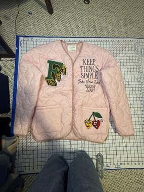 First Row Pink Quilted Jacket Keep Things Simple Cherry Patches Large